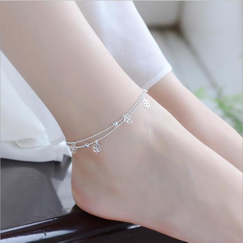 Everoyal Trendy Vrouwelijke Clover Double Layer Enkelbanden Voor Vrouwen Accessoires Mode Zilveren 925 Armband Meisje Bruid Bruiloft Sieraden: anklet