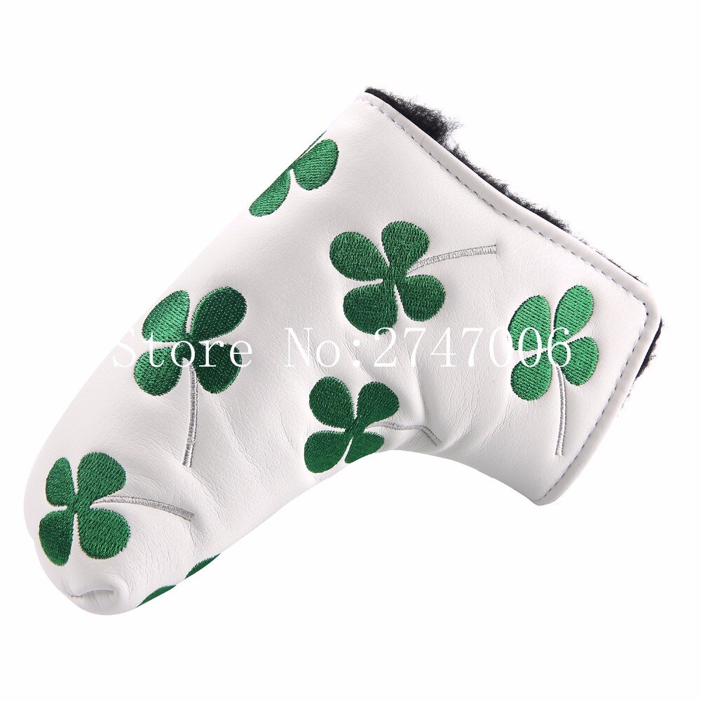 1pc golf hvid grøn firkløver golf blade stil putter hoveddæksel hovedbeklædning golfklub putter cover hvid sort