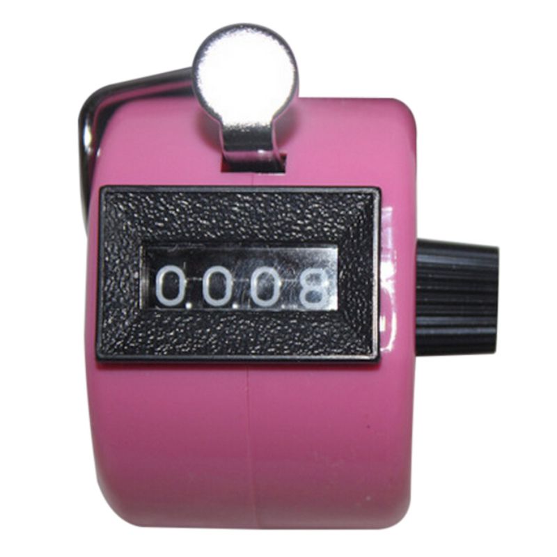 Gym Stainless Metal /Plastic Mini Lap Golf Hand Held Manual 4 Digit Number Farm Hand Golf Tally Football Counter Clicker: pink plastic