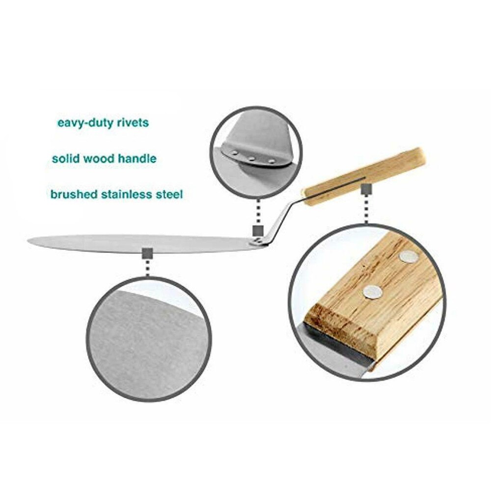 Pizza Paddle 10-inch Stainless Steel Blade Pizza Spatula For Oven Shovel Peel With Long Wooden#W