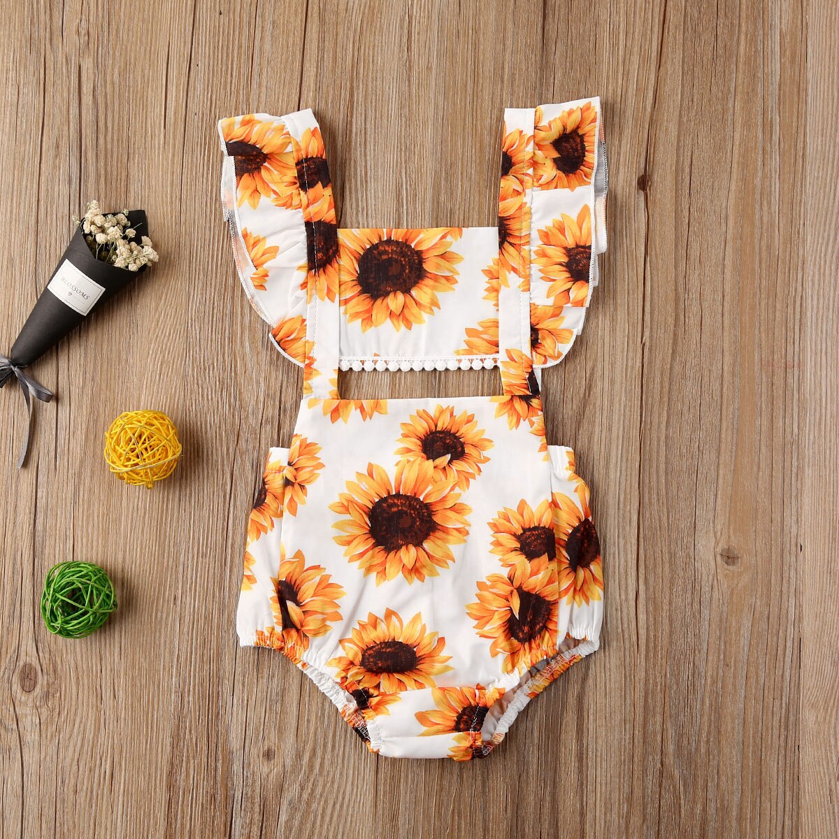 0-24M enfant en bas âge enfants bébé fille garçons body tournesol imprimé volants à manches courtes combinaison Sunsuit tenue