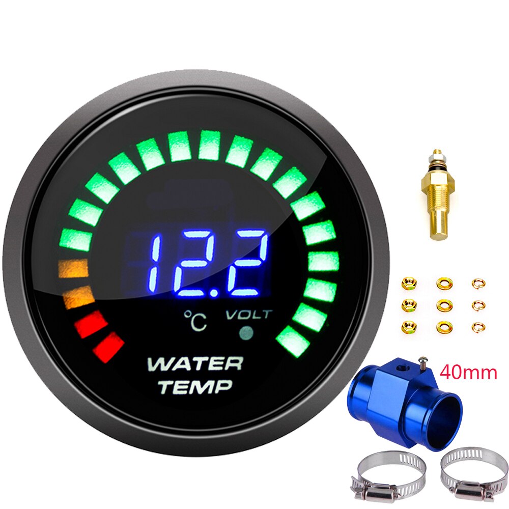 52mm Digital Water Temp Gauge Sensor 20-150 Celsius LED Light Water Temperature Gauge With Water Temp Meter Joint Pipe Sensor: gauge 40mm sensor