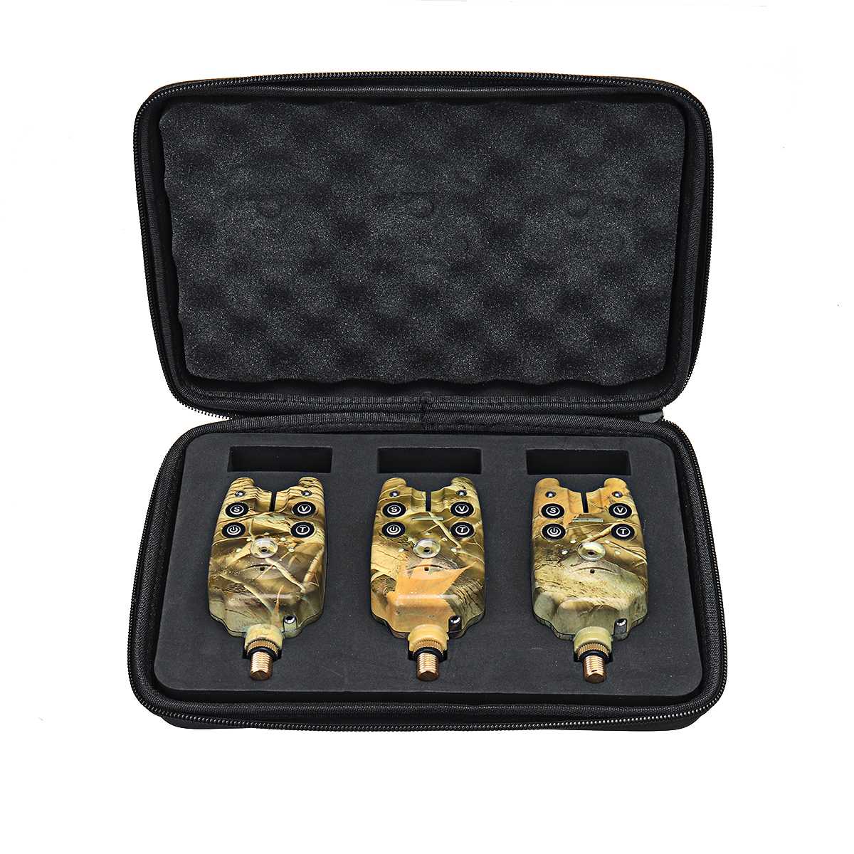 3 X Fishing Fish Bite Alarm Elektronische Buzzer Op Hengel Met Luide Sirene Daytime Night Indicator Met Led Licht: camouflage color 3PC