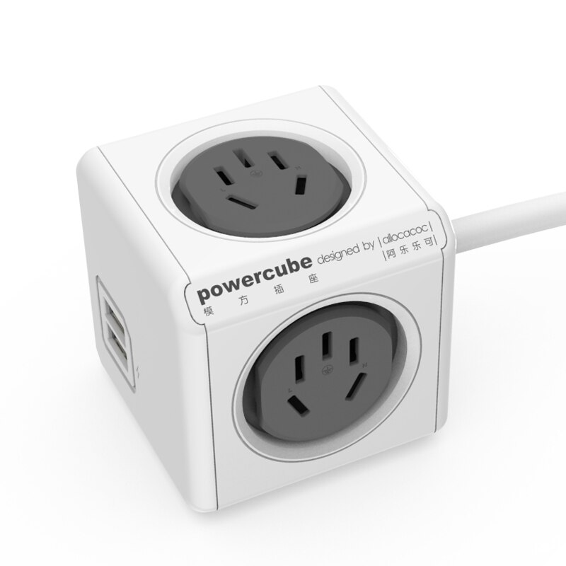 Allocacoc PowerCube Extension Socket - 4 Sockets + 2 USB Ports - 1.5m Cable