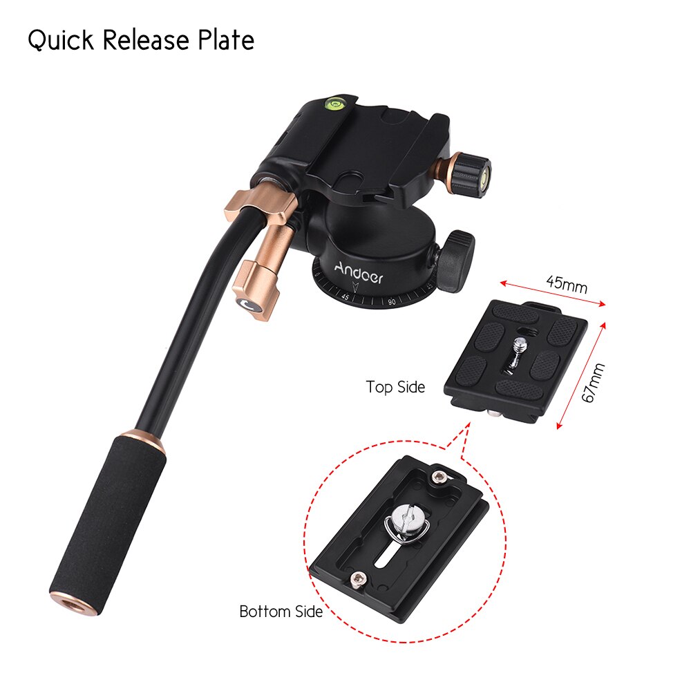 Andoer Q08S 3-Way Damping Video Head Tripod Head Pan Bar Handle 1/4" 3/8" Screw Mount Hole for DSLR ILDC Camera Tripod Monopod