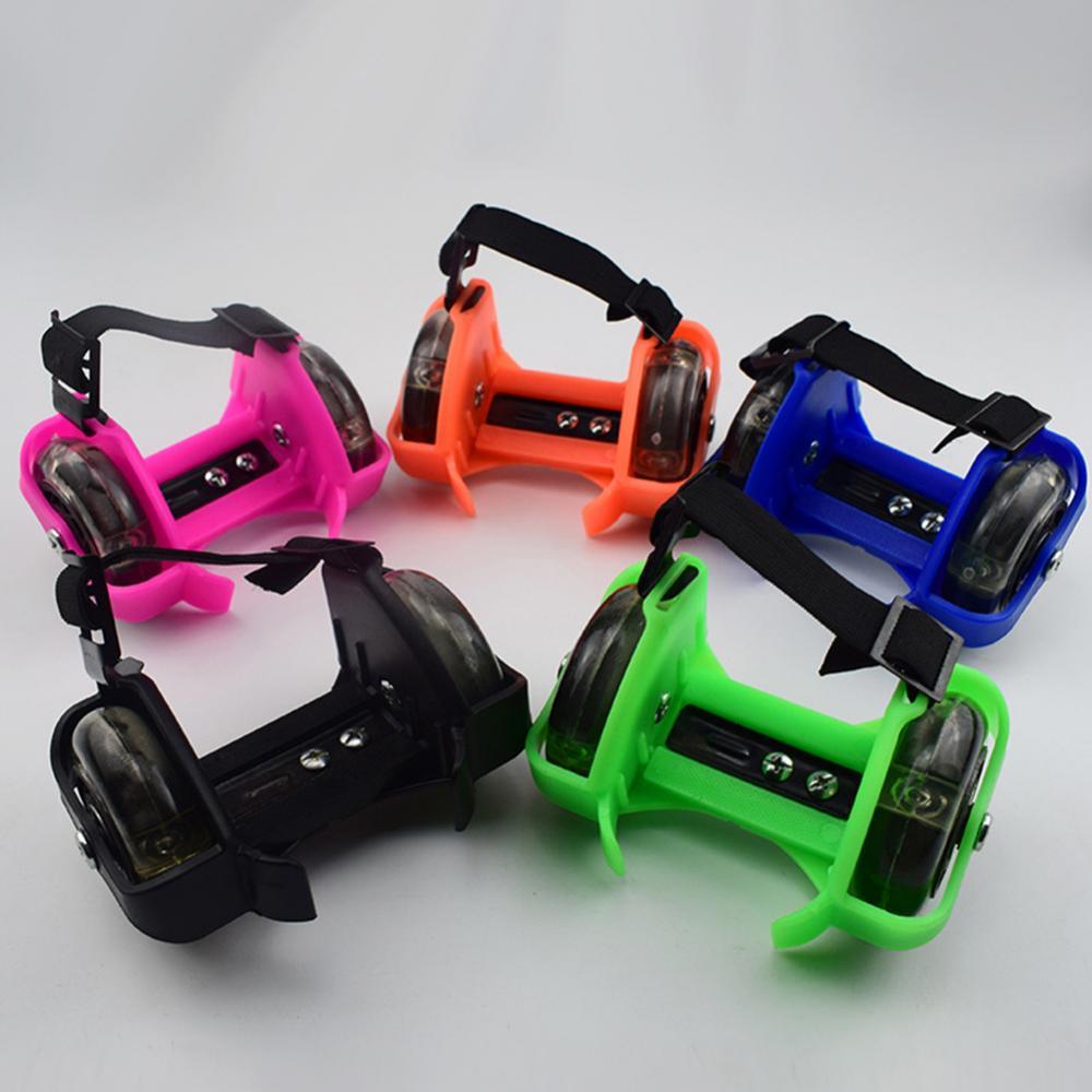 2Pcs Kid Children Outdoor Adjustable LED Flashing Wheel Heel Shoes Skate Rollers
