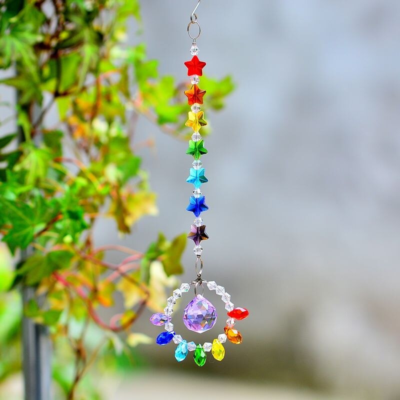 Kainai Chakra Rainbow Star Suncatcher Crystal Prisma Venster Opknoping Kristal Auto Charm Rainbow Decaration Warmhouse Tuin: purple