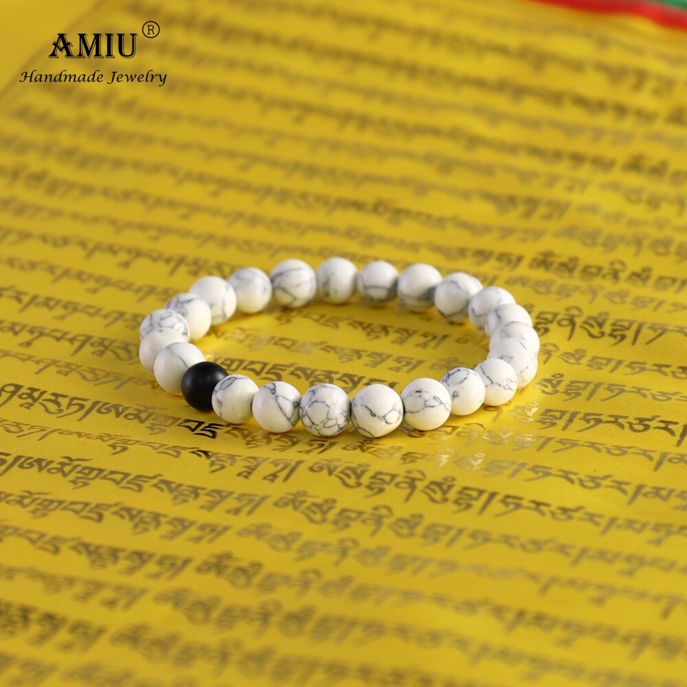 AMIU 2Pcs/Set Couples Distance Bracelet Classic Black And White Natural Stone For Man And Women Yin Yang Beaded Bracelet