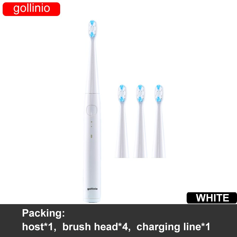 gollinio Electric Toothbrush usb fast charging GL56E smart electr toothbrush prodent Rechargeable Replacement Head: GL56WHITE4H