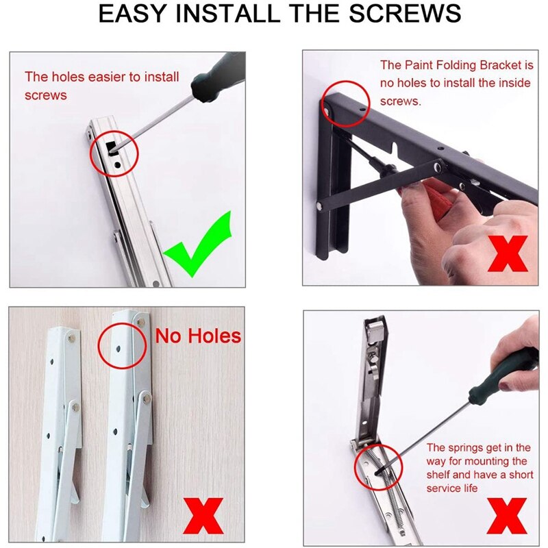 2Pcs Folding Shelf Brackets 12 Inch Heavy Duty Stainless Steel Collapsible Bracket for Table Work Bench, Space Saving