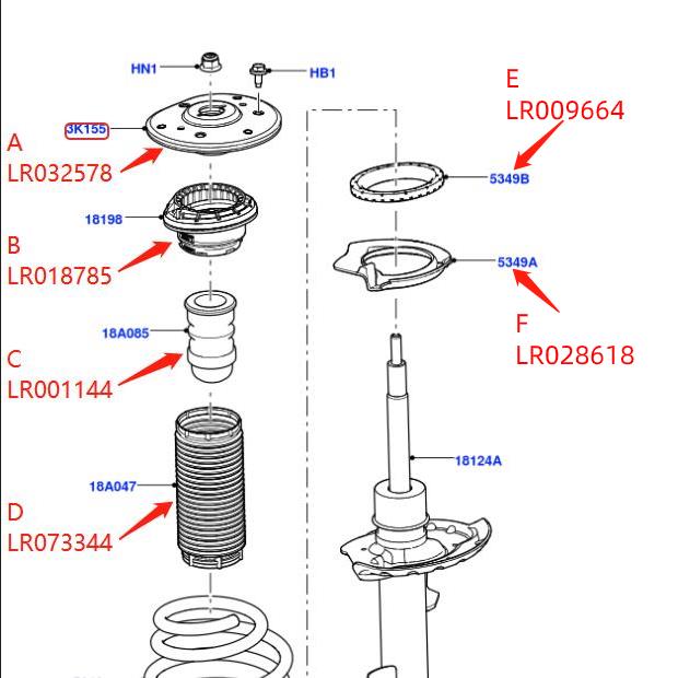Amortiguador de impacto frontal, soporte de montaje aislante, amortiguador de goma, cubierta de polvo para FREELANDER LR2 EVOQUE LR032578 018785 001144 045249: F -LR028618-OE