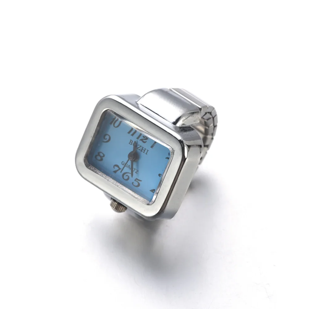 Anillo de reloj colorido para hombre y mujer, puntero Retro plateado, reloj de cuarzo, anillos para dedo, correa de aleación Punk, relojes, accesorios de joyería: Color vino