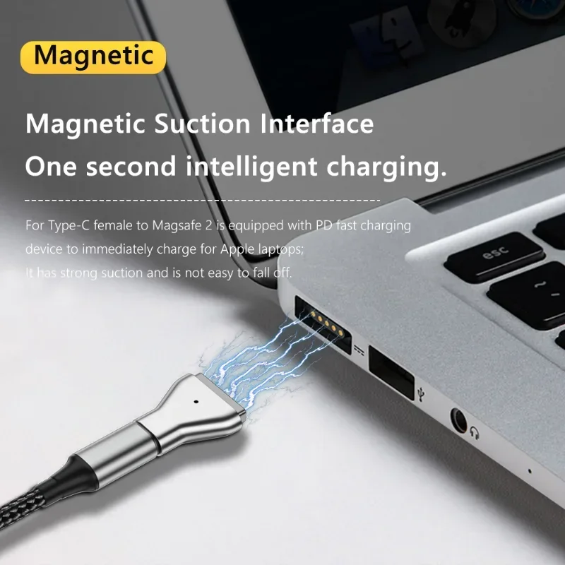 Adaptador de carga magnética PD tipo C para Apple Magsafe 2 MacBook Pro, convertidor de enchufe de cargador de aire, adaptador de carga rápida USB C
