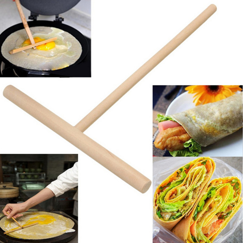 Portable Home Kitchen Tool Kit DIY Use Crepe Maker Pancake Batter Wooden Spreader Stick C1399 a