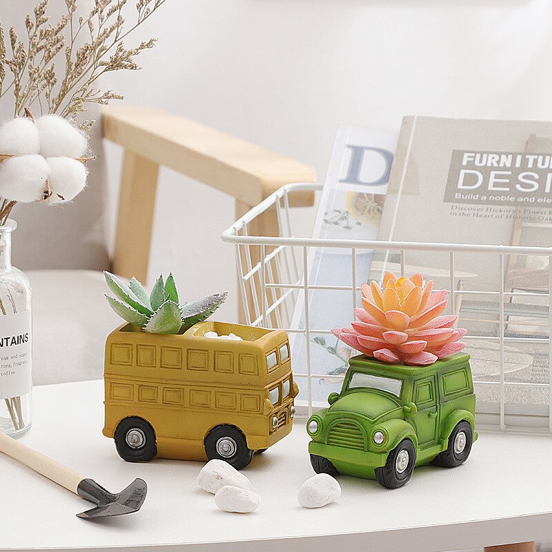 Car Shaped Resin Succulents Pot Cute Planter Pots Truck Cactus Plant Pots Small Plant Indoor Desk Decor Table Decoration