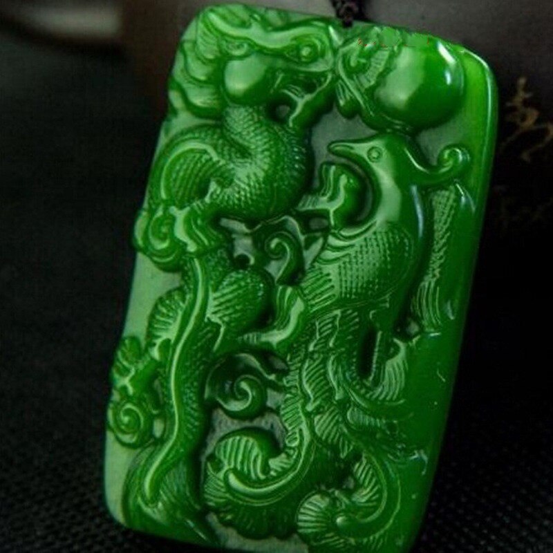 Natural Green Hand Carved Longfeng Jade Pendant Jewelry Men&#39;s and Women&#39;s Longfeng Chengxiang Necklace