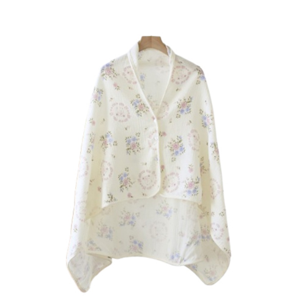 Bloemen bedrukte katoenen moeder Cape deken ademend warm houden borstvoedingshoes voedingshoes zachte outdoor voedingshanddoek: Blauw