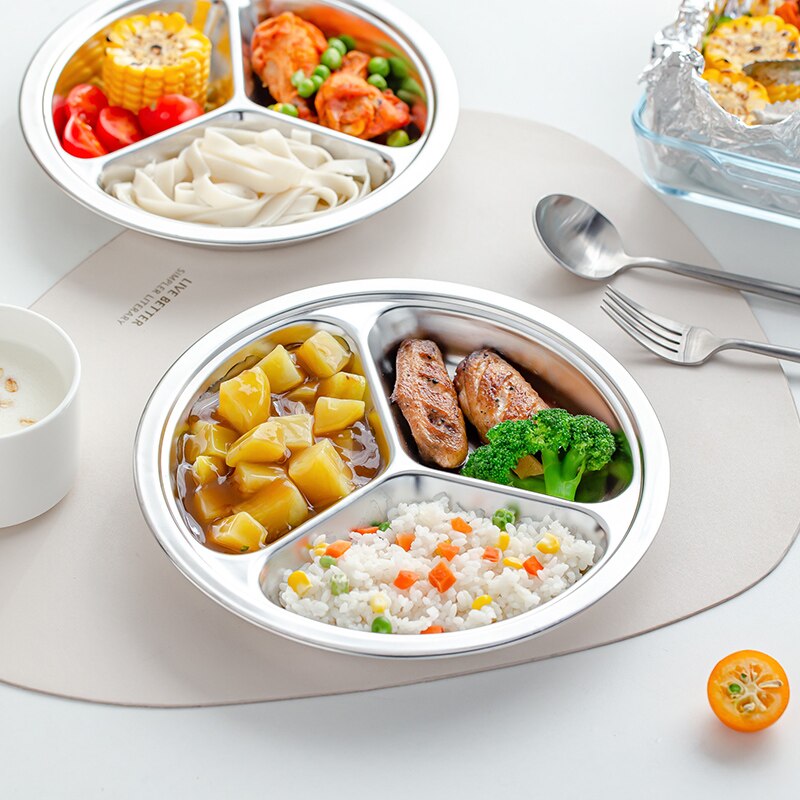 3 Sections Divided Round Dinner Plate Hotel Restaurant Buffet Tableware Child Student Cutlery Snack Foon Container For Kitchen