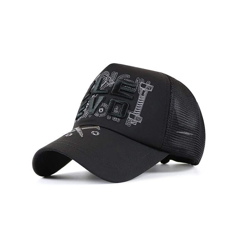 Casquette de camionneur pour hommes, casquette de soleil en polyester de grande taille, de bonne , à la , hip hop punk rock, casquette de baseball en maille, 56-62cm: black