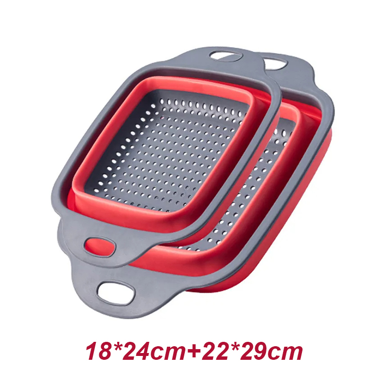 Escurridor plegable de silicona para frutas y verduras, colador plegable, colador de cocina para alimentos, Pasta, utensilios de cocina, dispositivo de drenaje, 2 uds.: Rojo