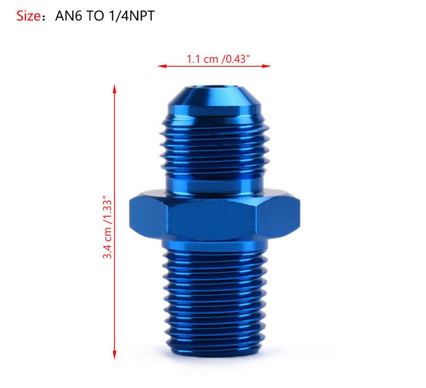 Areyourshop bil 1pc an4 an6 an8 an10 an12 npt rett fyringsolje luftslangetilpasning hannadapter blå bil biltilbehør: An6 to 1 4 npt