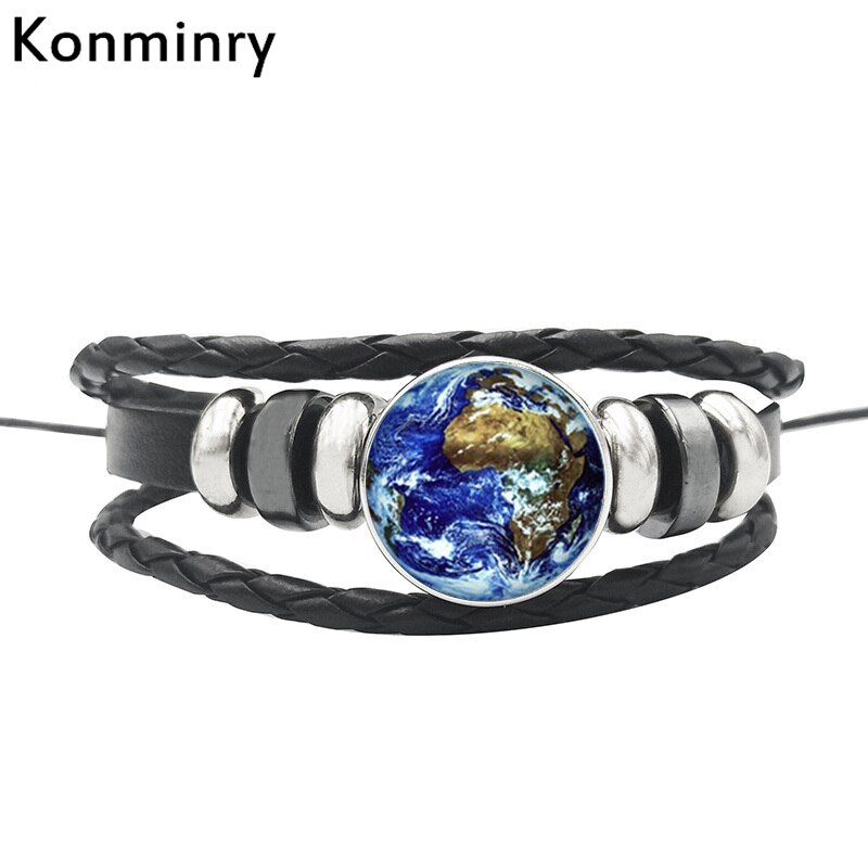Vintage World Map Globe Leather Rope Bracelet Glass Dome Buttons Africa Bangle For Women Men Jewelry: 8