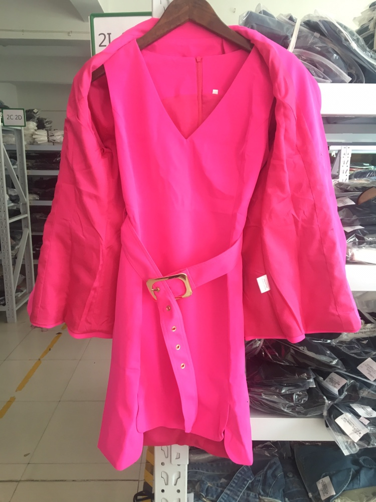 Deat efterår fuchsia kvinder lang blazer hvid landingsbane kjole jakkesæt outfits todelt sæt med bælte  mg611