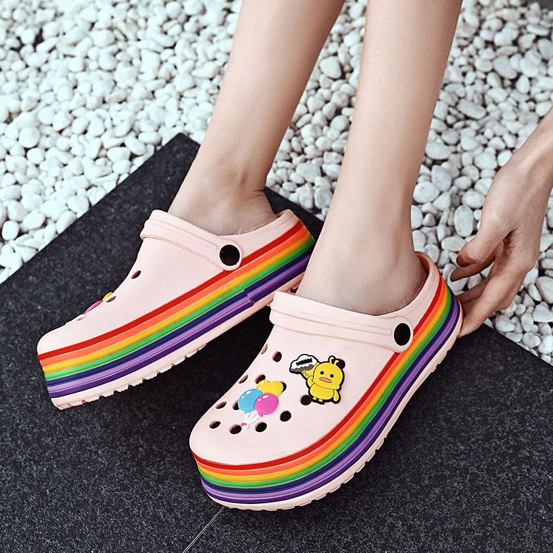 DR.EAGLE Women Sandals Rainbow Bottom Casual Aqua Clogs Female Band Sandals Summer Slides Beach Swimming Shoes Slippers