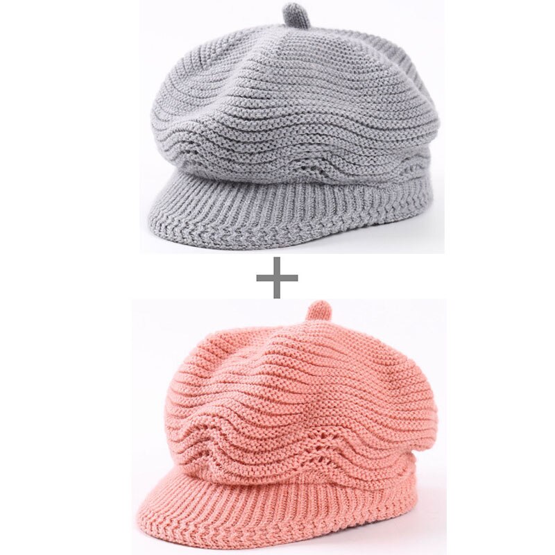 [Aetrends] Vrouw Hoed Gebreide Achthoekige Hoeden Voor Vrouwen Vintage Achthoekige Cap Vrouwen Hoeden Sombrero Mujer Sombrero Z-6598: Gray and Pink