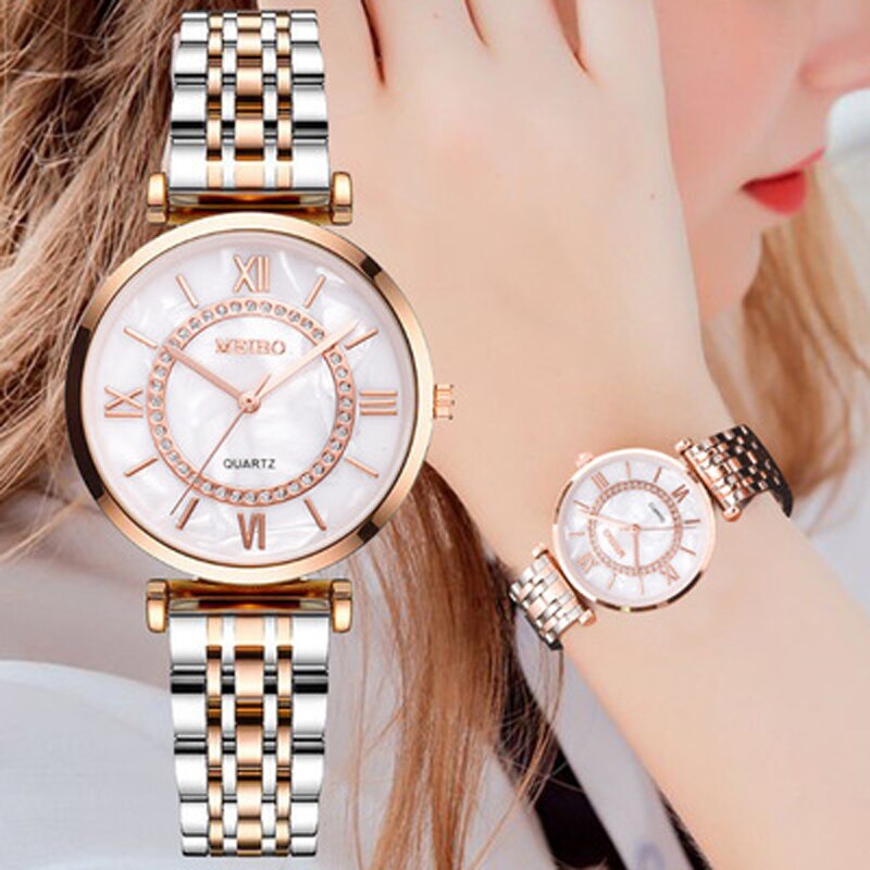 Rvs Quartz Horloges Voor Vrouwen Met Diamant Versieren Vrouwen Polshorloge Dames Horloges