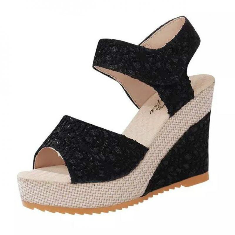 Schoenen Vrouwen Sandalen Zomer Open Teen Vis Kop Mode Platform Hoge Hakken Wig Vrouwelijke Verhogen: black / 41