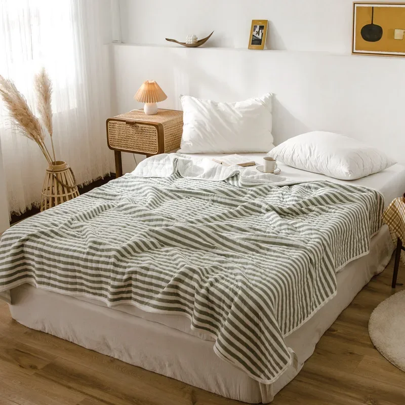 Streifen Baumwolle Sommer decke für Bett weiche haut freundliche Königin Stepp decke für Sommer klimaanlage dünne Bettdecke atmungsaktiv: uns-Königin / Elfenbein