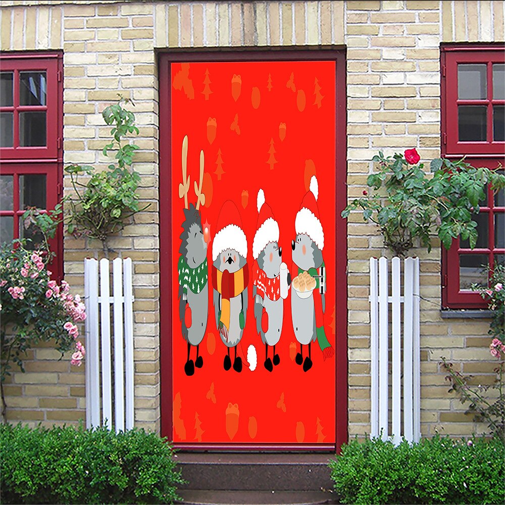 PVC Self-Adhesive Waterproof Door Sticker Christmas 3D Abstract Line Mural Wallpaper Art Door Poster