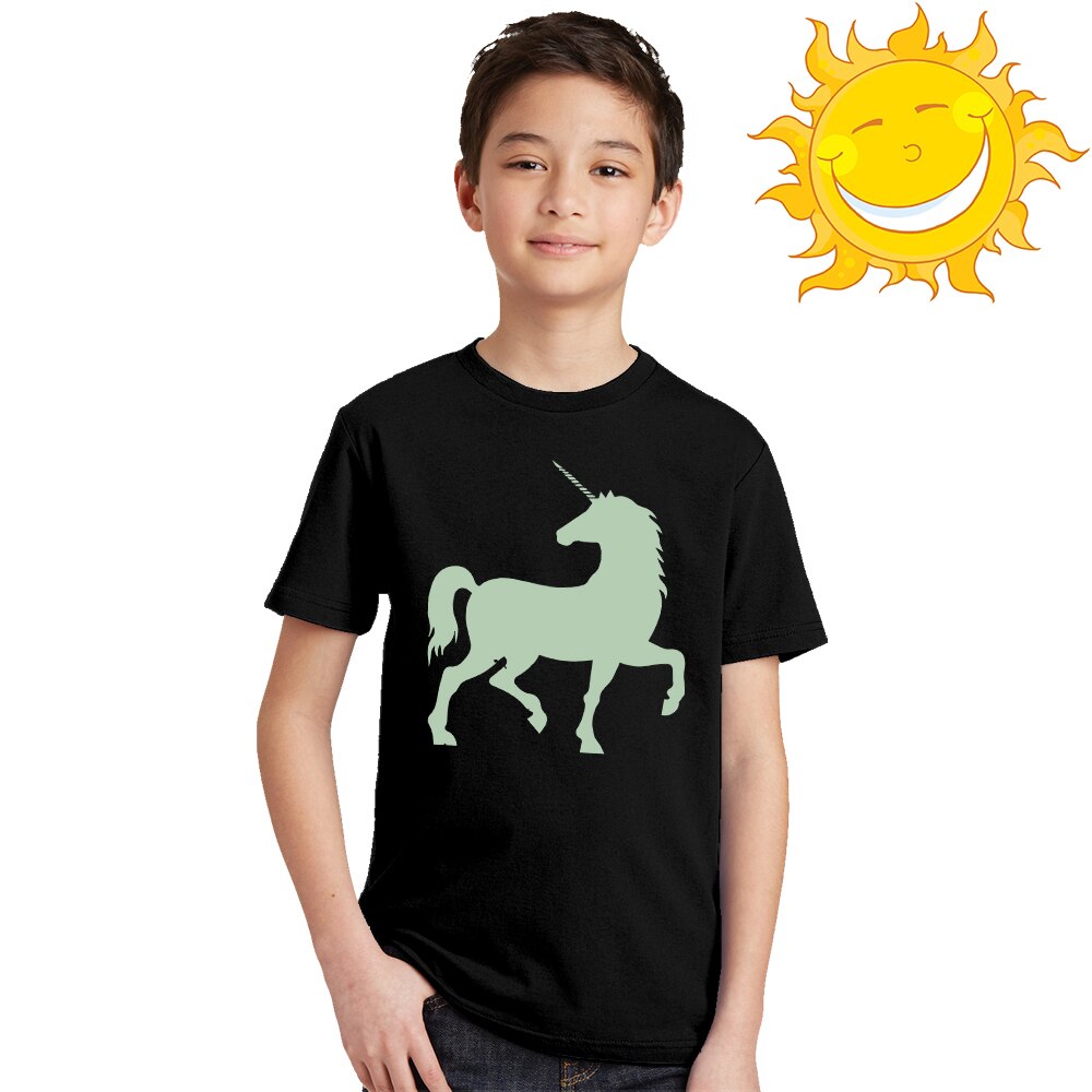 Summer Tee Shirt Luminous Unicorn Print Glow In Dark Clothes Hipster T-shirt Funny Unisex Toddler Kids T-shirt