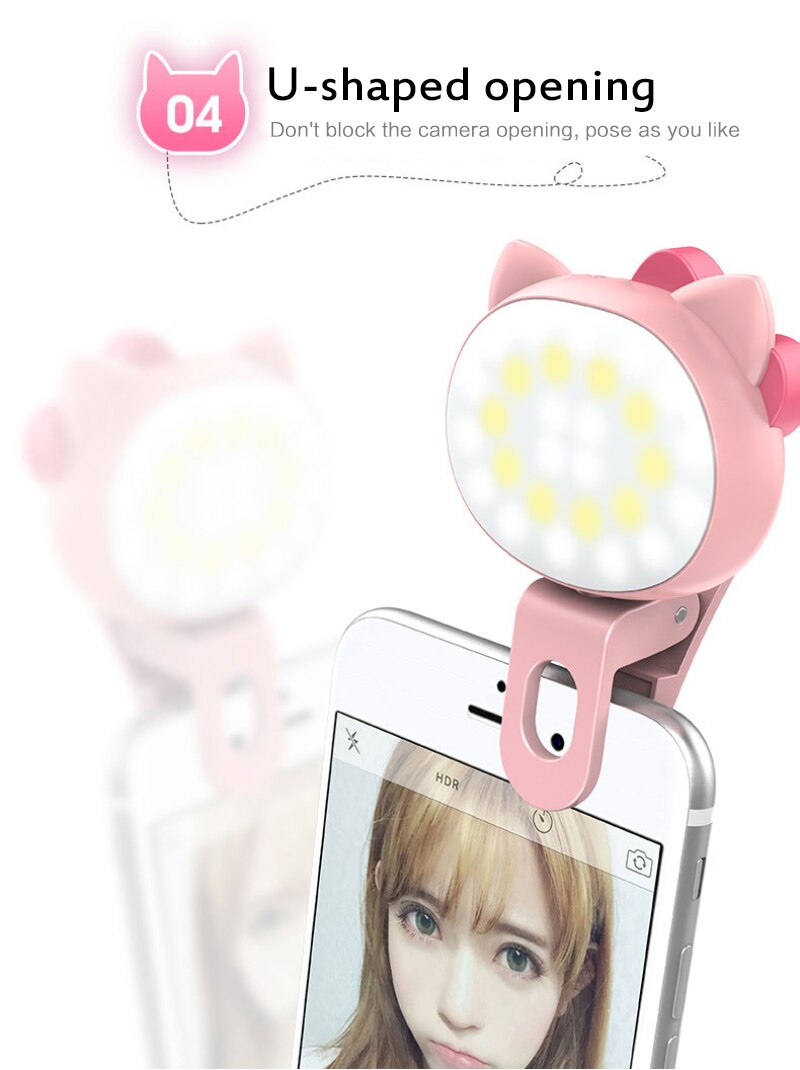 360 ° drehbares led-ringlicht für selfies mit kamera – ideal für live-selfies und als fotoclip.