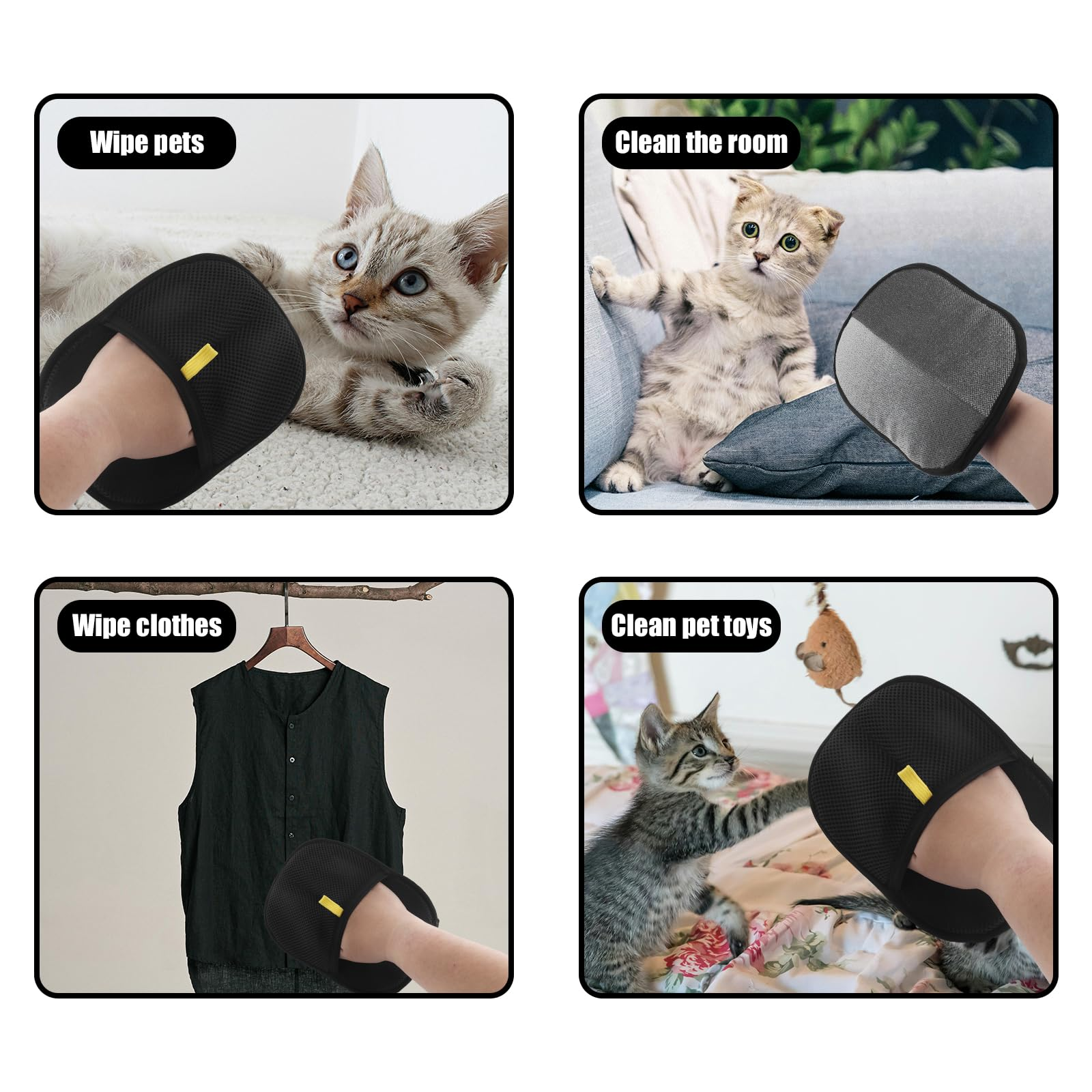 Herramienta de depilación para mascotas, guantes de eliminación estática reutilizables, guantes de aseo de doble cara para mascotas, elimina el pelo de la piel de las mascotas para alfombras