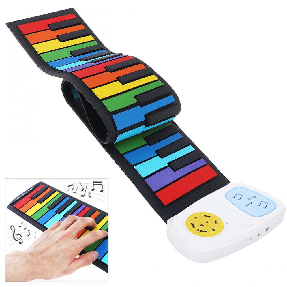 Piano enrollable de silicona Flexible, teclado electrónico con 49 teclas, órgano incorporado, altavoz, iluminación, musical