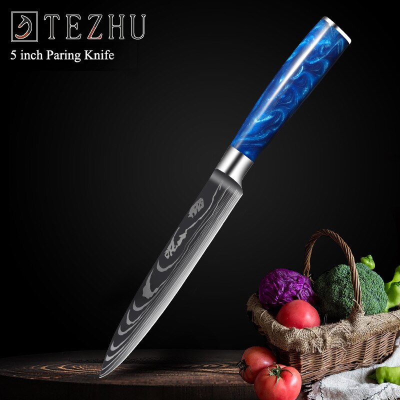 8 Inch Chef's Knives Japanese Santoku knife Damascus Knife 7Cr17mov High Carbon Stainless Steel Vegetable Meat Cooking Knife: 5inch uility knife