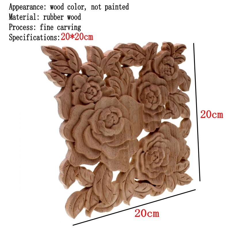 Runbazef rose blomster træ udskåret mærkat hjørne applikation dekorere ramme døre møbler træ figurer skab dekorativt håndværk