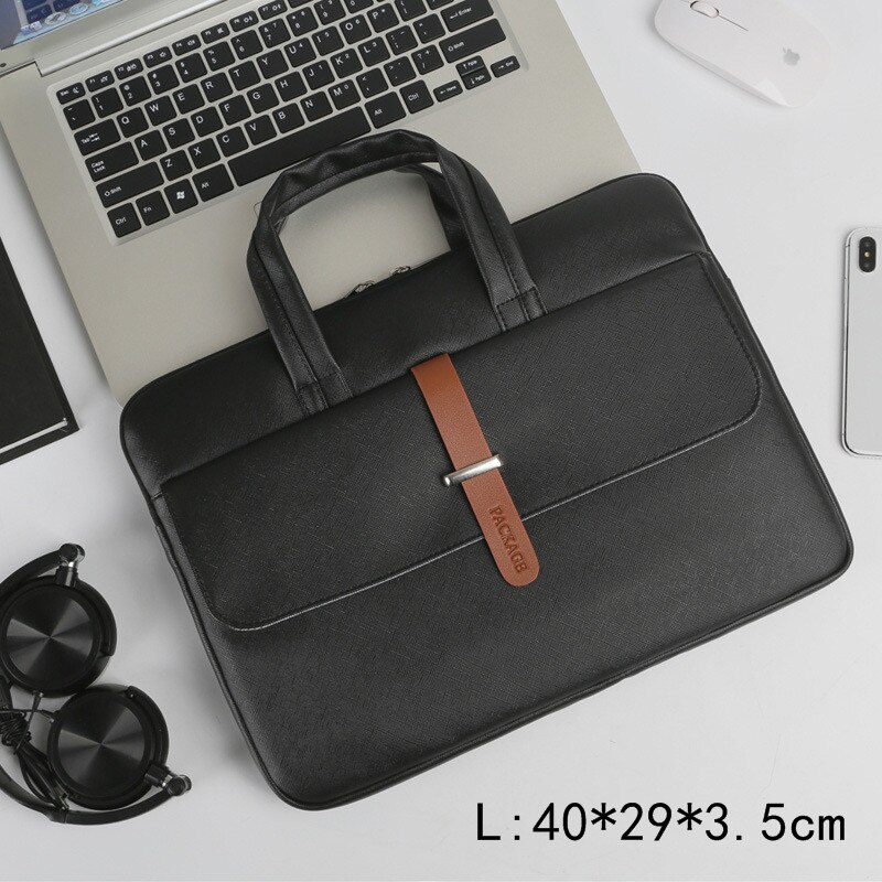 Large Capacity Briefcase Unisex Portable Waterproof A4 Document Computer Storage Handbag Zipper Bag Office Business Accessories: L Black