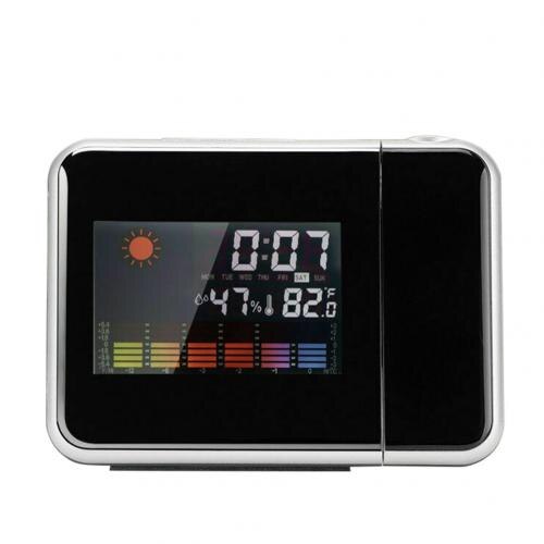 Intelligent LED Digital Projection Alarm Clock LED Screen Home Weather Thermometer Snooze Table Time Date Display Calendar USB: Black