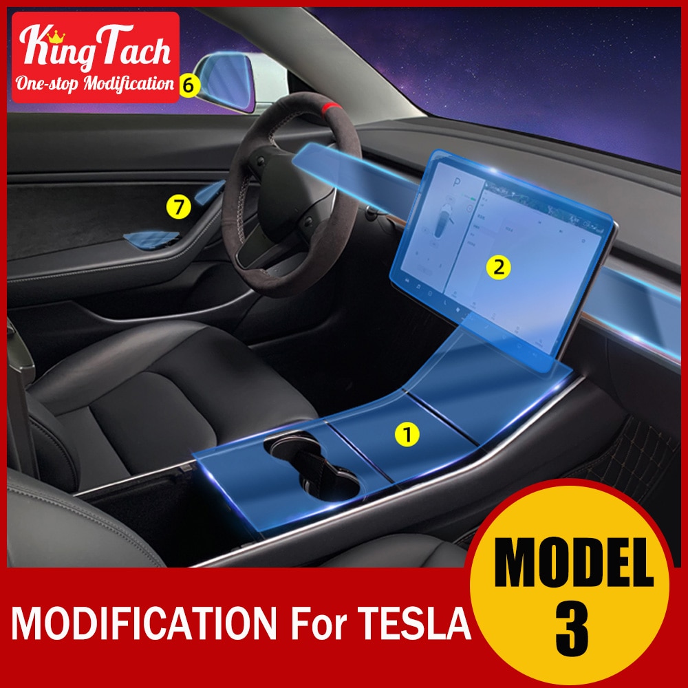 Protective Film For TESLA MODEL 3 Central Control Panel/Switch/Screen Tempered/Door Handle Pedal Pillar/Rearview Lens/Headlight