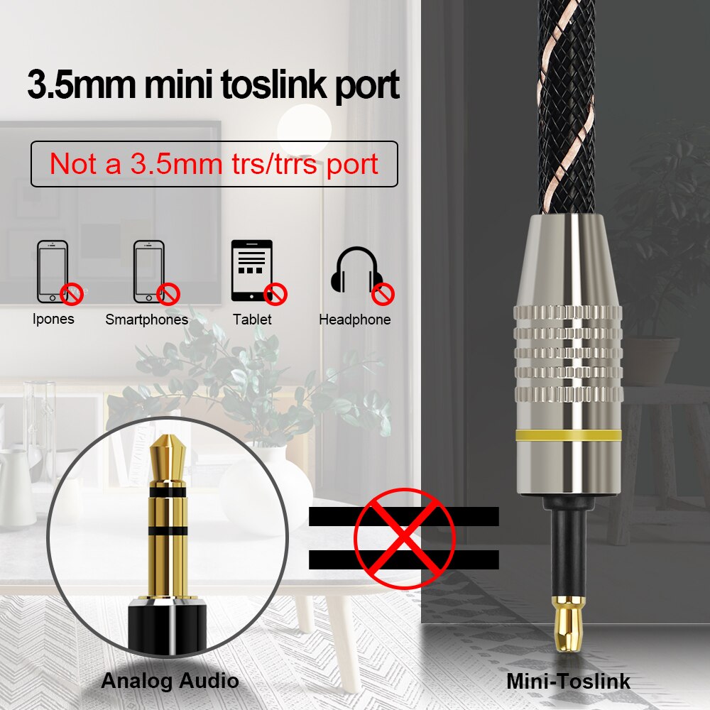 EMK Toslink to Mini Toslink Cable 3.5mm Digital Sound SPDIF Optical Cable 3.5 to Optical Audio Cable Adapter 1m 15m