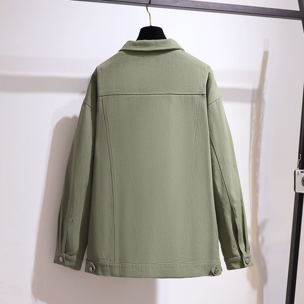 Neue Herbst Winter Plus Größe Frauen Kleidung Jeanswear Jacke Große Baumwolle Lose Tasche Grün Denim Mantel 3XL 4XL 5XL 6XL 7XL