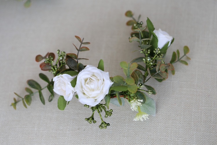 Dower me blanco Floral nupcial accesorios pelo peineta verde hoja dama de honor pelo corona boda tocado