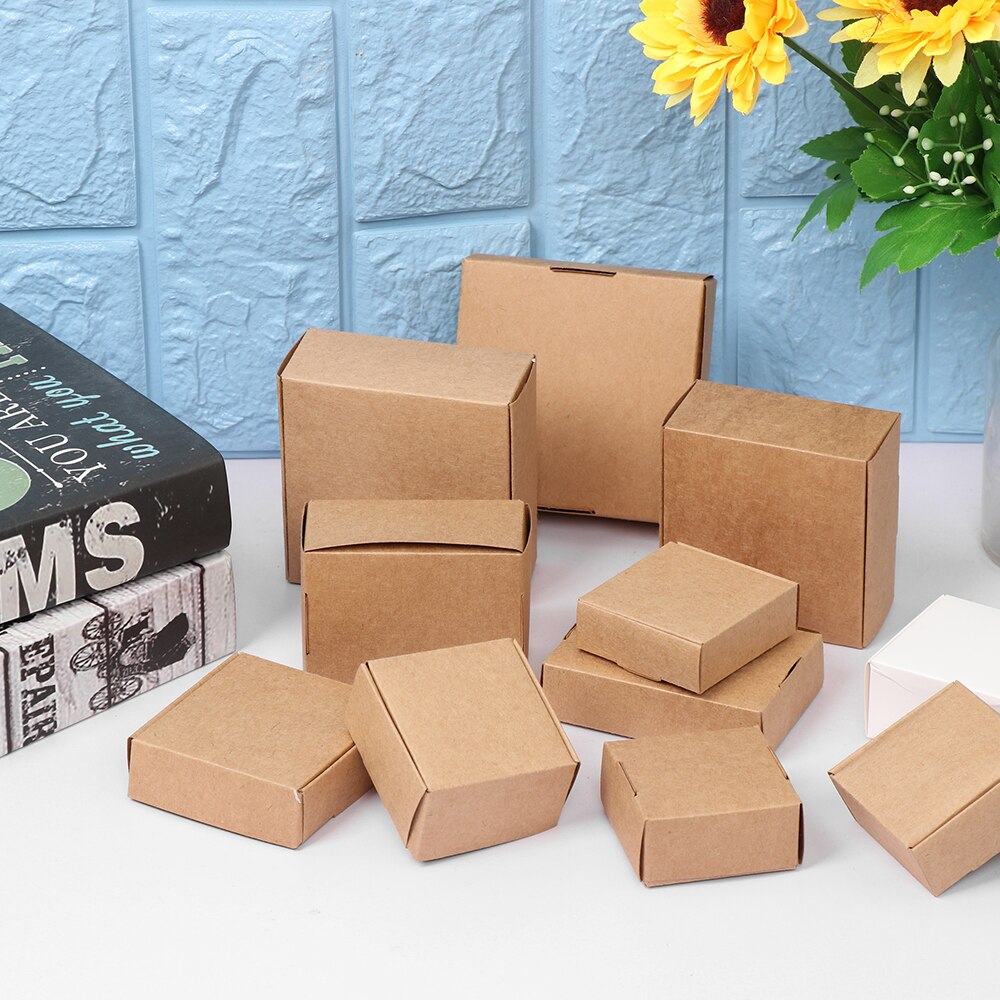 10 stücke 9 größen Kleine Kraft Papier Box Handgemachte Süßigkeiten Lagerung Verpackung Hochzeit Event Party Karton Paket Schmuck Box