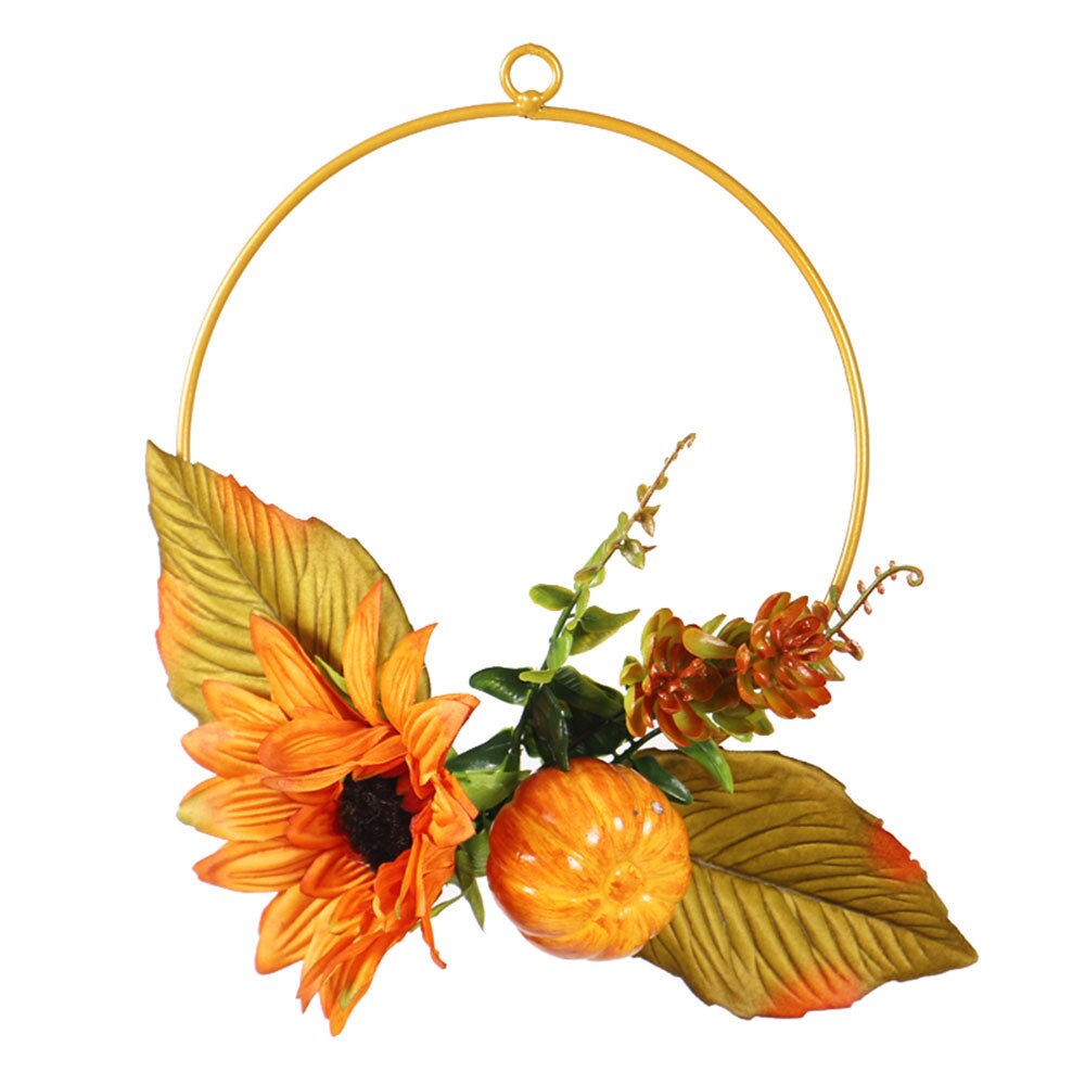 Artificial Flower Fall Wreath Thanksgiving Fall Harvest Garland Ornament with Pumpkins Maple Leaf Home Wall Door Hanging Decor