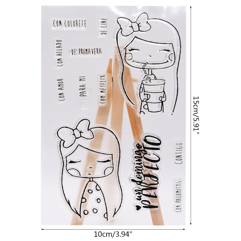 Söt drink flicka tecknad silikon sigill stämpel diy scrapbooking fotoalbum dekor