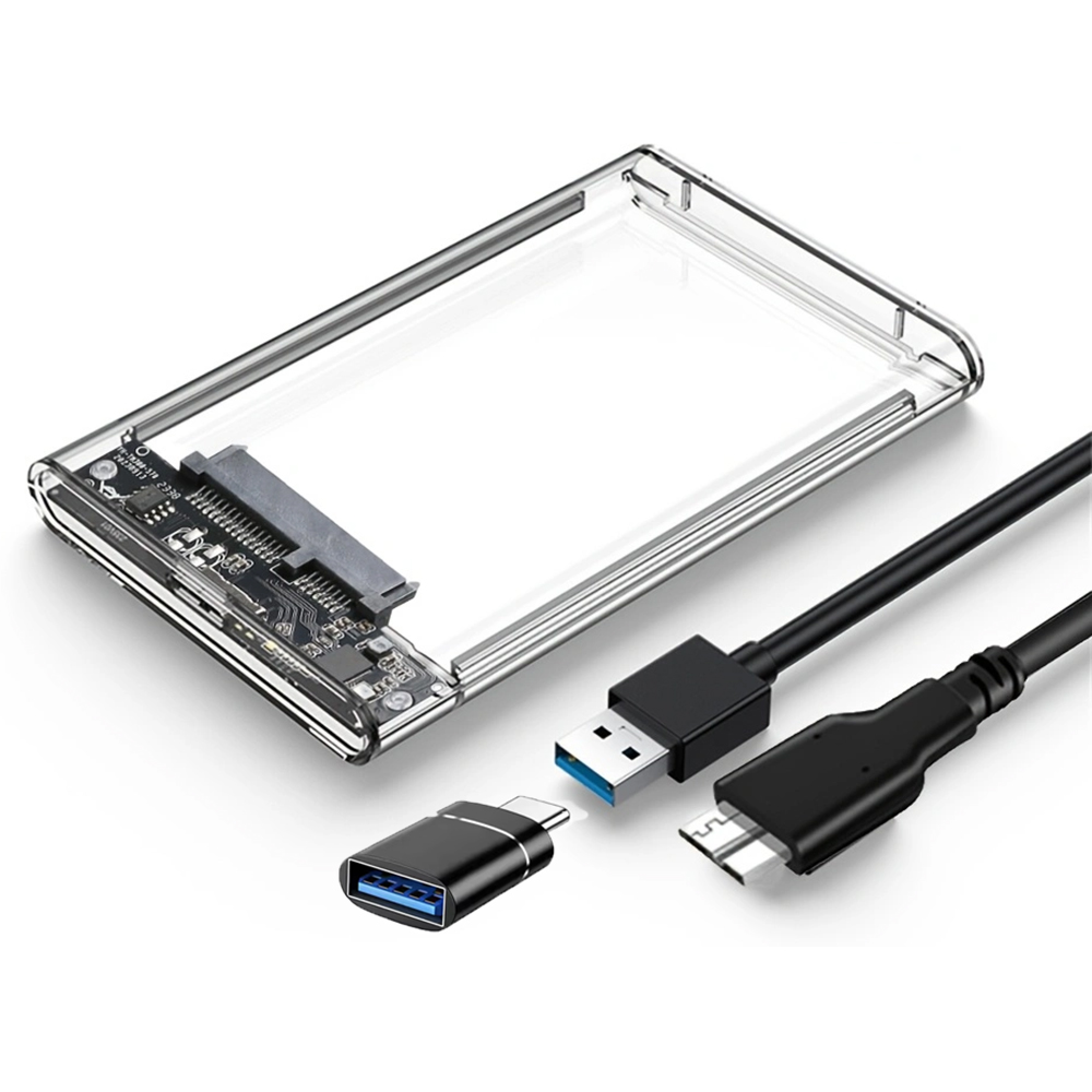 2.5'' External Hard Drive Enclosure USB 3.0 / 3.1 Type C to SATA III HDD Adapter 5Gbps Tool Free Clear External Hard Drive Case: Silver