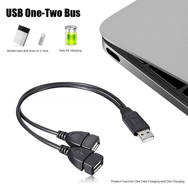 30cm USB2.0 przejście ze złącza męskiego na podwójne USB żeńskie USB ładowanie przedłużenie kabla zasilającego kabel USB Y rozdzielacz kable danych